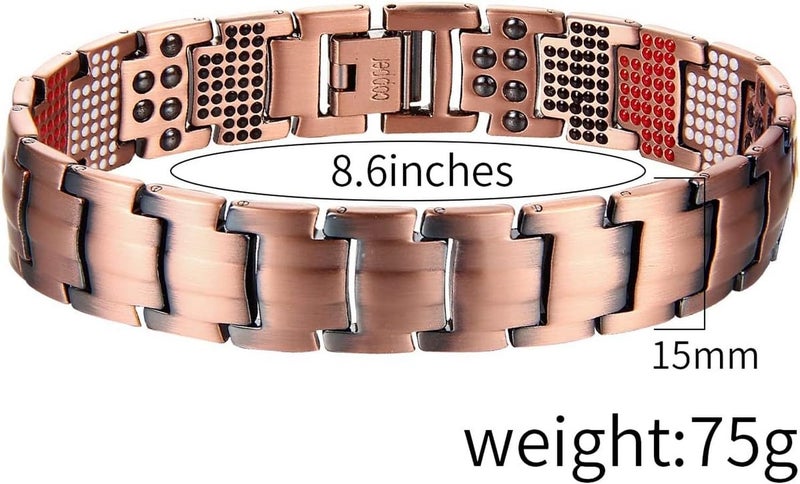 EDMIRIA Men's Magnetic Therapy Bracelet – Pure Copper Link Bracelet with Germanium, FIR, Negative Ions & Magnet – Pain Relief & Wellness Wristband – Adjustable Size (Desgn-1) - Image 4
