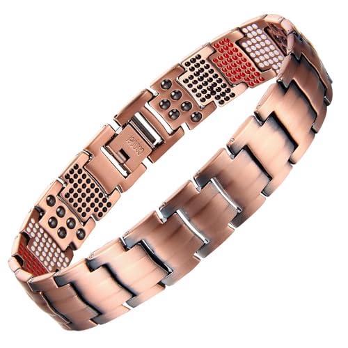 EDMIRIA Men's Magnetic Therapy Bracelet – Pure Copper Link Bracelet with Germanium, FIR, Negative Ions & Magnet – Pain Relief & Wellness Wristband – Adjustable Size (Desgn-1) - Image 1