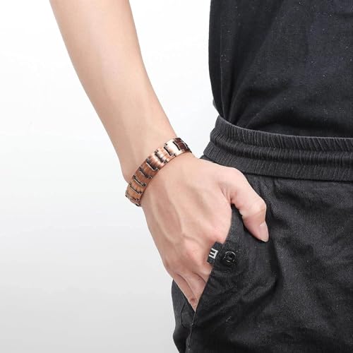 EDMIRIA Men's Magnetic Therapy Bracelet – Pure Copper Link Bracelet with Germanium, FIR, Negative Ions & Magnet – Pain Relief & Wellness Wristband – Adjustable Size (Desgn-1) - Image 3