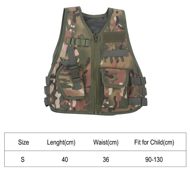 Children Camouflage Vest: CP Camouflage, Wear Resistant & Breathable, Multi Pocket, Adjustable Side Straps - Free Waist Design, Zipper Closure For Kids Outdoor Activities Hunting Games - Image 1