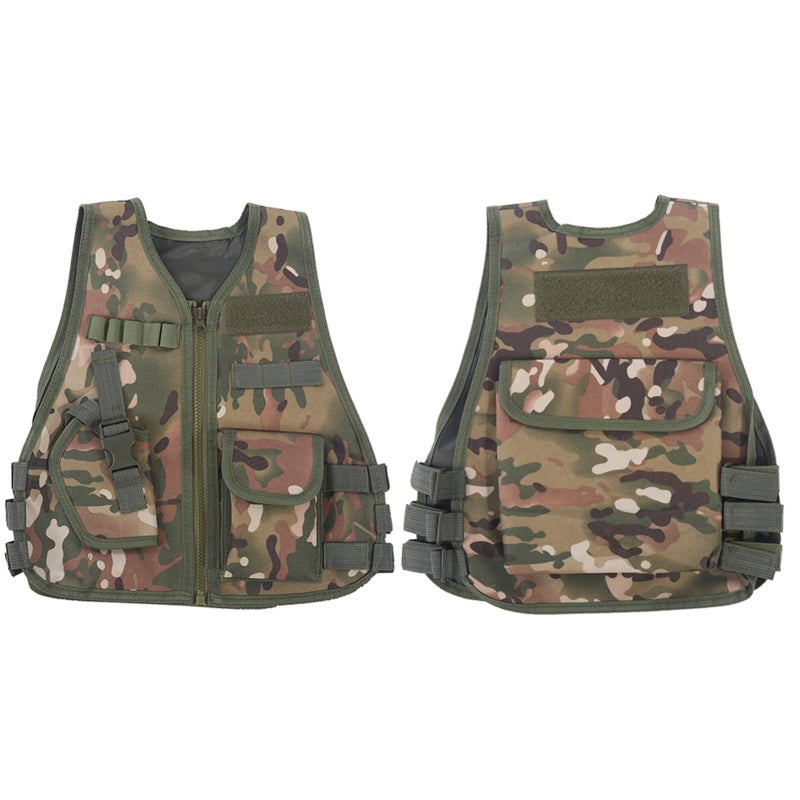 Children Camouflage Vest: CP Camouflage, Wear Resistant & Breathable, Multi Pocket, Adjustable Side Straps - Free Waist Design, Zipper Closure For Kids Outdoor Activities Hunting Games - Image 5