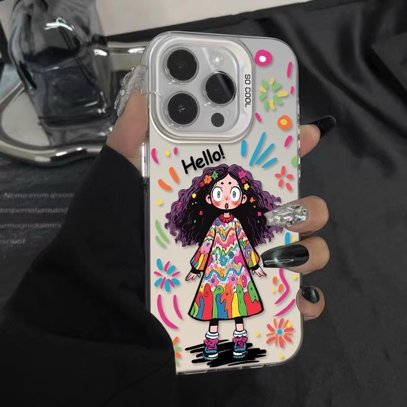 Suitable for Little Girls, Apple 17 Mobile Phone Case 14Promax Protective Cover, Anti-Fall, High-End Feel, Non-Yellowing, Laser Color Silver - Image 1