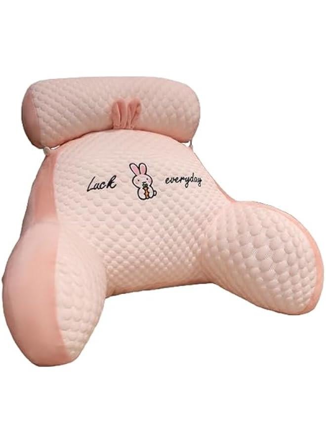 Bed Rest Pillow, Bed Rest Reading Pillow with Arm Support Cartoon Print Detachable Backrest Support Sofa Couch Pillow Cushion (Pink)60*40cm  - Image 1