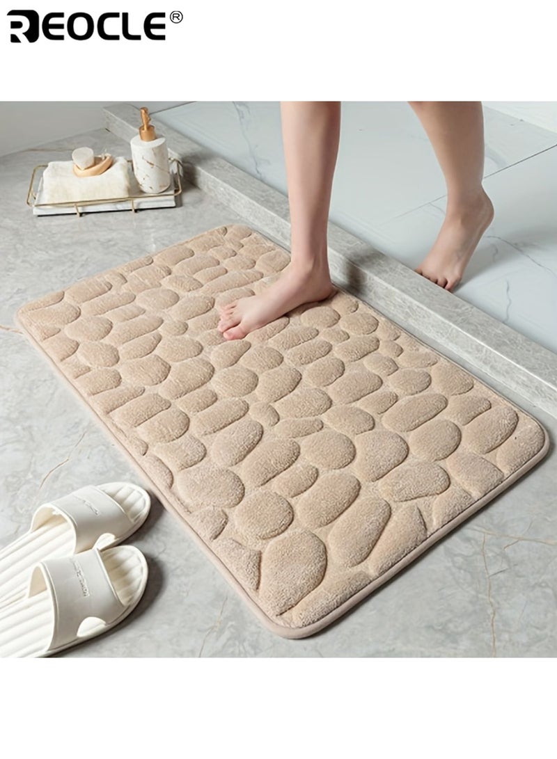 REOCLE 2pcs Pebbles Coral-Fleece Bath Mat 3D Massaging Texture Ultra-Soft Non-Slip Rubber Quick-Drying Suitable for Bathrooms Kitchens and Laundry Rooms - Image 5