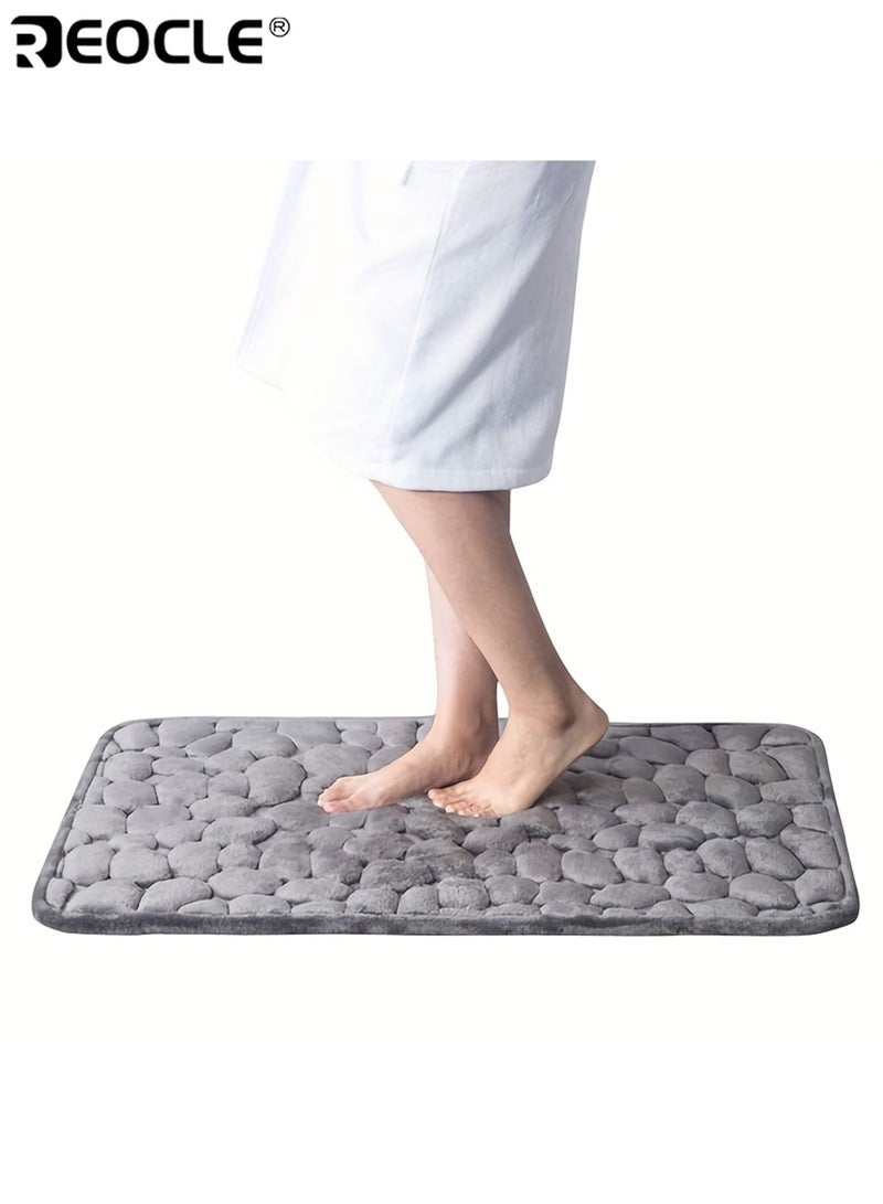 REOCLE 2pcs Pebbles Coral-Fleece Bath Mat 3D Massaging Texture Ultra-Soft Non-Slip Rubber Quick-Drying Suitable for Bathrooms Kitchens and Laundry Rooms - Image 4