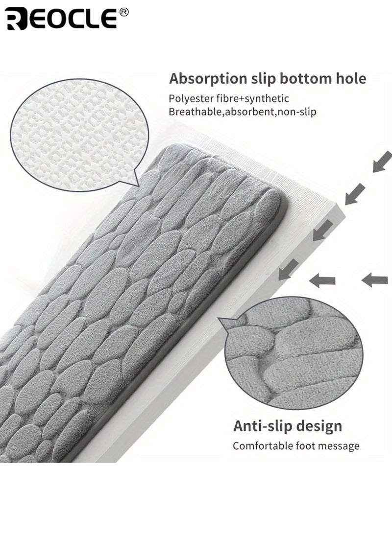 REOCLE 2pcs Pebbles Coral-Fleece Bath Mat 3D Massaging Texture Ultra-Soft Non-Slip Rubber Quick-Drying Suitable for Bathrooms Kitchens and Laundry Rooms - Image 3
