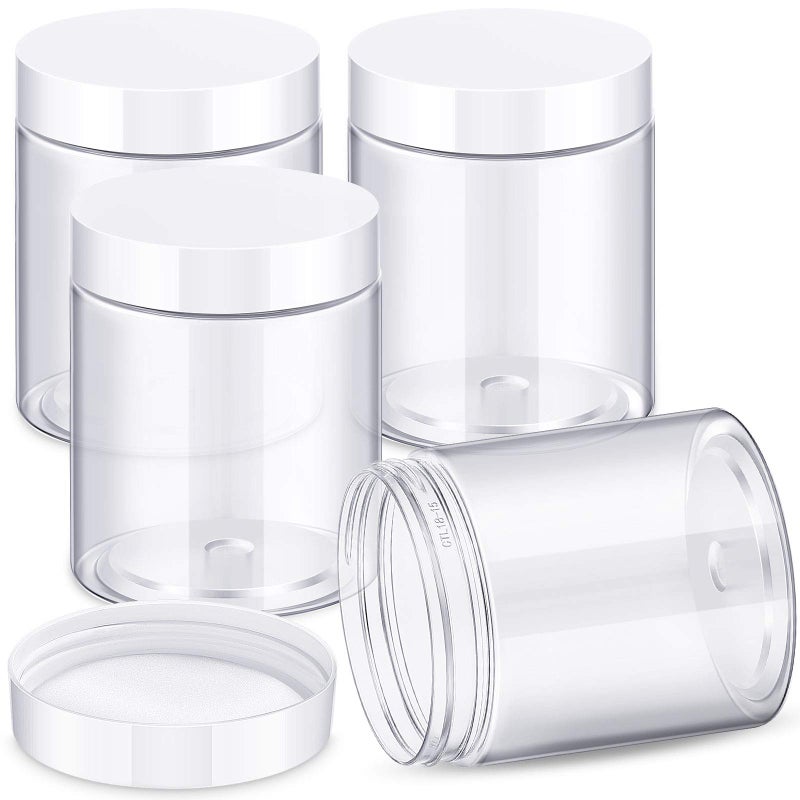 Patelai 4 Pieces Round Wide-mouth Leak Proof Plastic Container Jars with Lids for Travel Storage Makeup Beauty Products Face Creams Oils Salves Ointments DIY Making(10 Ounce,White) - Image 1