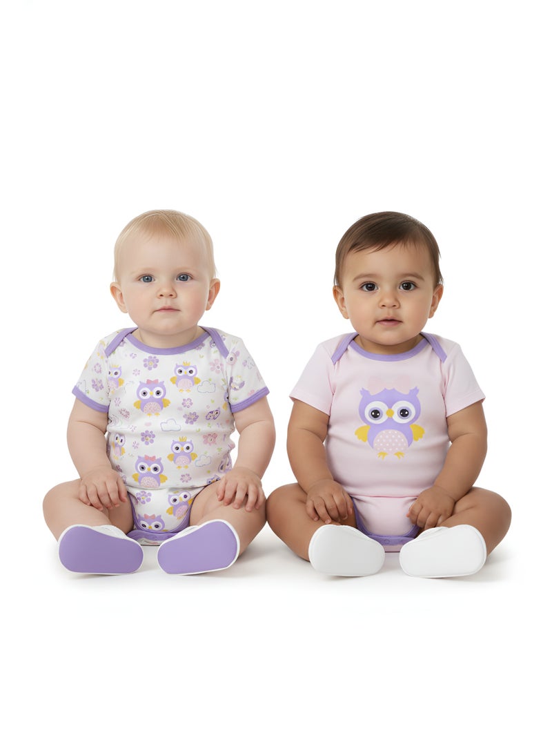 Bambimici Purple Owl Printed Short Sleeve with Pyjama 3-Piece - Image 2