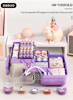 DUNISO Hair Accessories Storage Box with Lid, Lockable Three-layer Folding Cosmetics Jewelry Storage Box with Expandable Tray and Handle, Portable Headbands Holder Case Craft Organizer for Girls  - Image 5