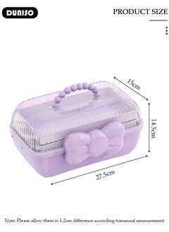 DUNISO Hair Accessories Storage Box with Lid, Lockable Three-layer Folding Cosmetics Jewelry Storage Box with Expandable Tray and Handle, Portable Headbands Holder Case Craft Organizer for Girls  - Image 4