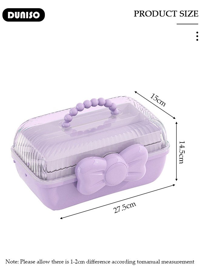 DUNISO - Hair Accessories Storage Box with Lid, Lockable Three-layer Folding Cosmetics Jewelry Storage Box with Expandable Tray and Handle, Portable Headbands Holder Case Craft Organizer for Girls - Image 1
