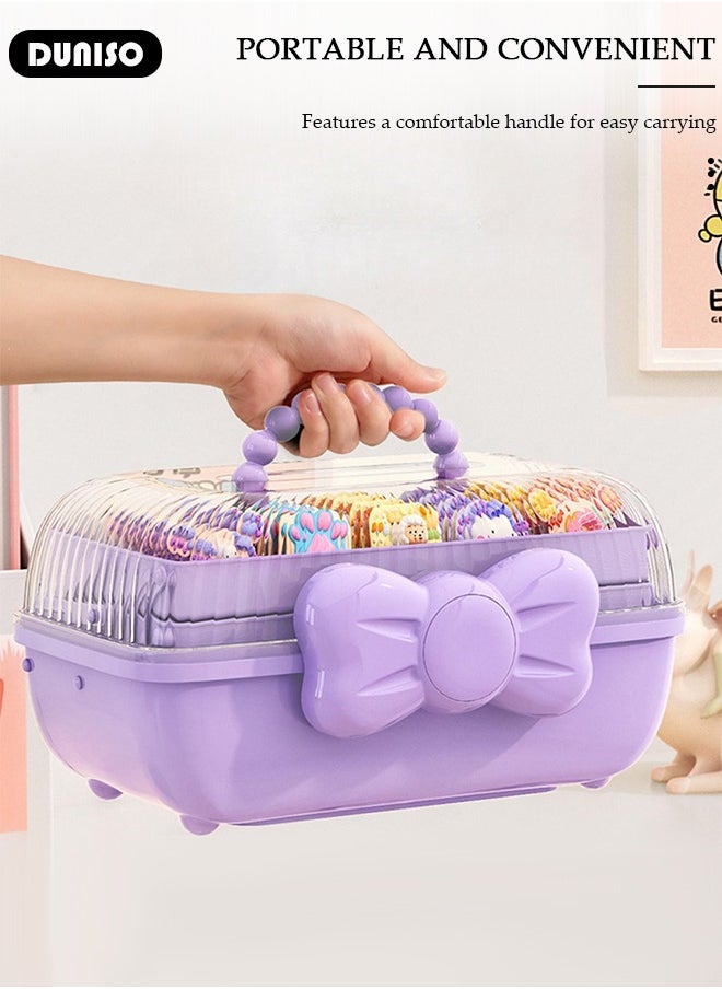 DUNISO - Hair Accessories Storage Box with Lid, Lockable Three-layer Folding Cosmetics Jewelry Storage Box with Expandable Tray and Handle, Portable Headbands Holder Case Craft Organizer for Girls - Image 1