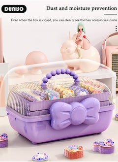 DUNISO Hair Accessories Storage Box with Lid, Lockable Three-layer Folding Cosmetics Jewelry Storage Box with Expandable Tray and Handle, Portable Headbands Holder Case Craft Organizer for Girls  - Image 2