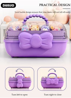 DUNISO Hair Accessories Storage Box with Lid, Lockable Three-layer Folding Cosmetics Jewelry Storage Box with Expandable Tray and Handle, Portable Headbands Holder Case Craft Organizer for Girls  - Image 3
