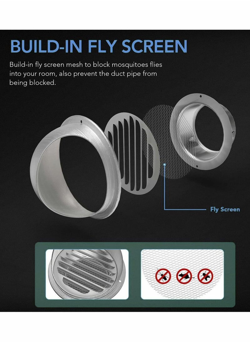 Y&D - Soffit Air Vent, 304 Stainless Steel Round Type Bull Nosed External Extractor, 6 Inch Wall Ventilation Grille Screen Hood Built-in Mesh - Image 1