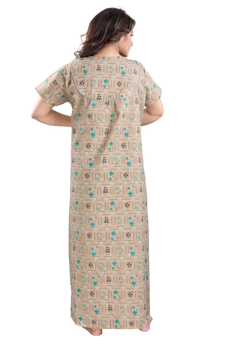 Fabme Women's Printed Cotton Regular Nighty (Skin, Free Size) - Image 2