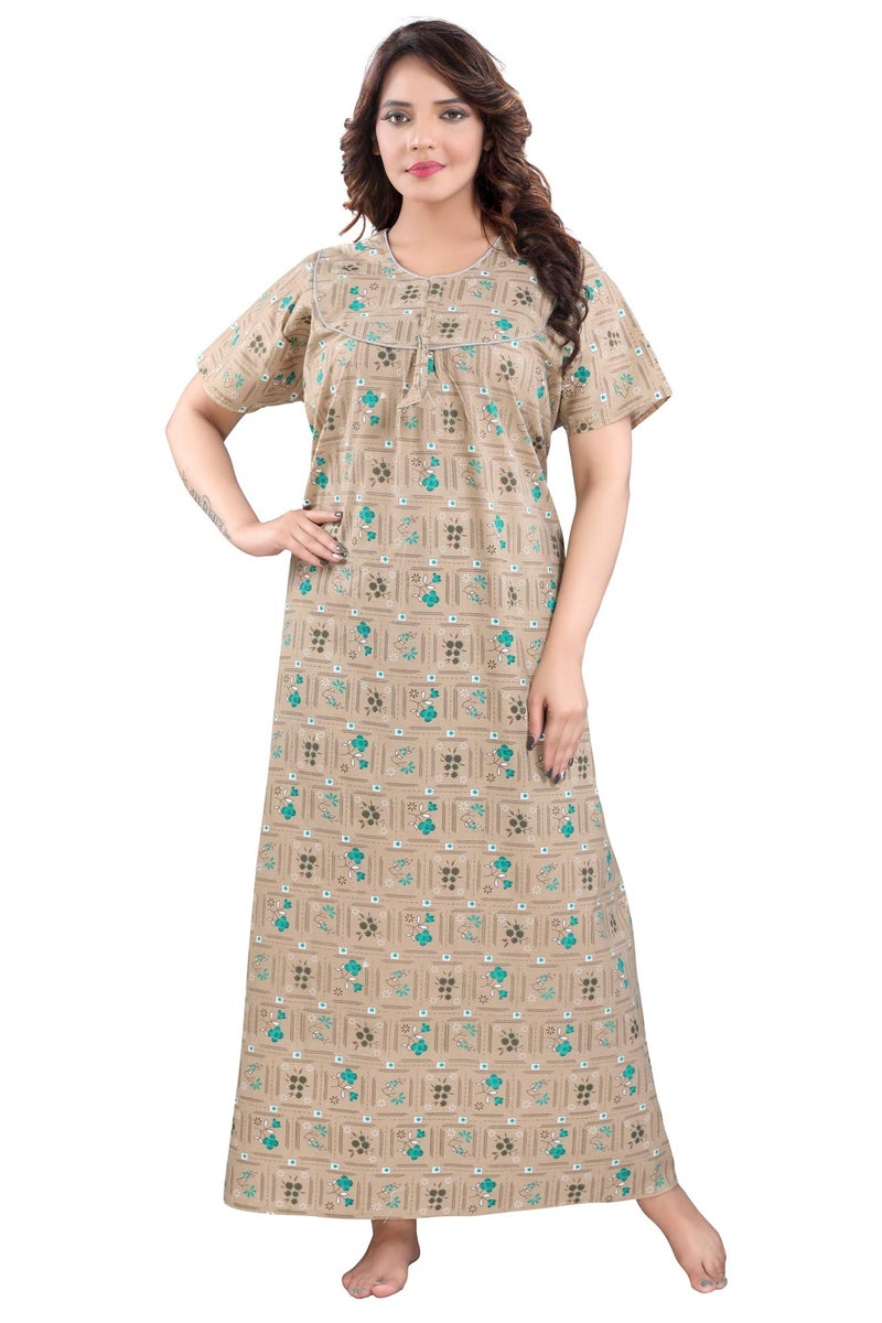 Fabme Women's Printed Cotton Regular Nighty (Skin, Free Size) - Image 1