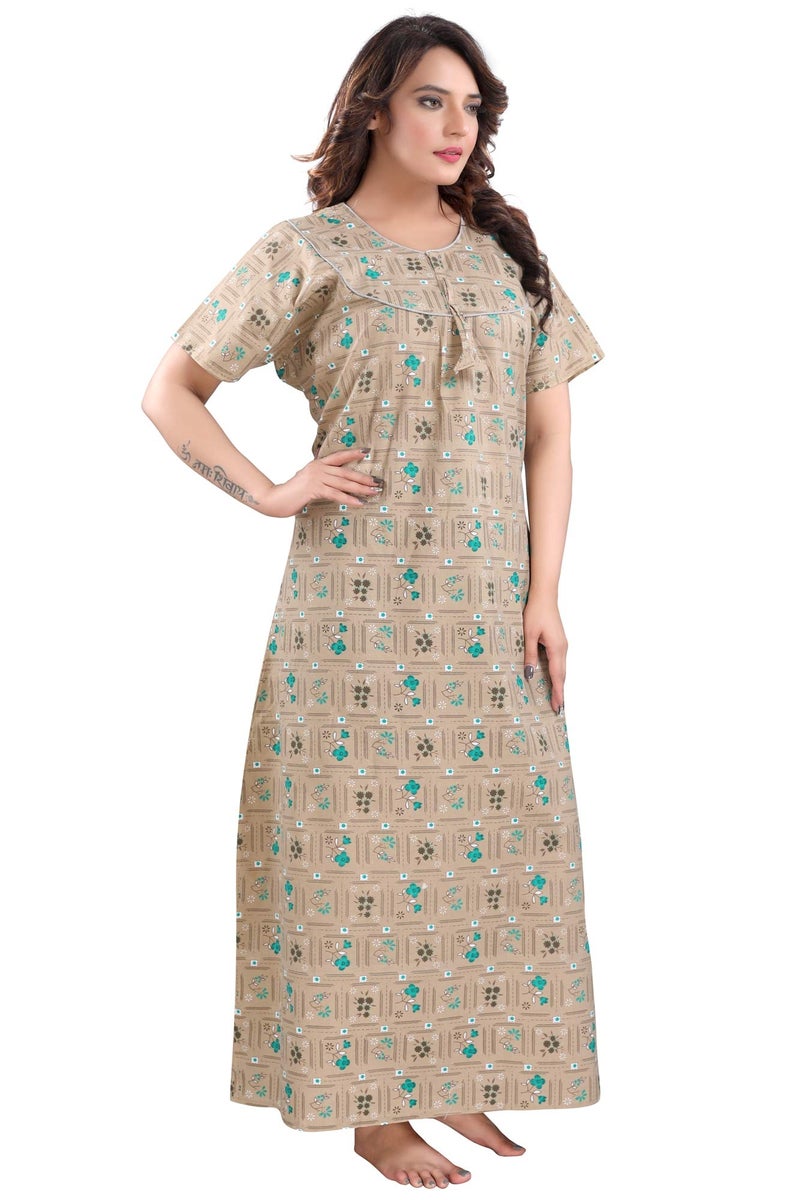 Fabme Women's Printed Cotton Regular Nighty (Skin, Free Size) - Image 4