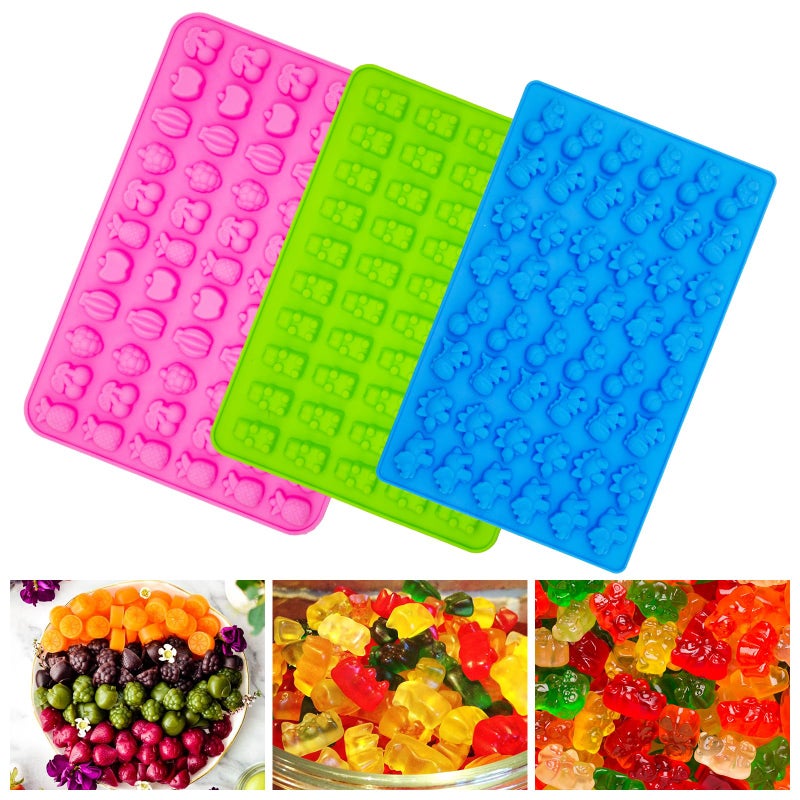 Apiocmy 3Pcs Gummy Candy Molds - Silicone Mini Gummy Bear/Dinosaur/Fruit Snack Molds with 2Pcs Dropper,Non-stick and Bpa Free for Candy Chocolate Gummies Baking - Image 5