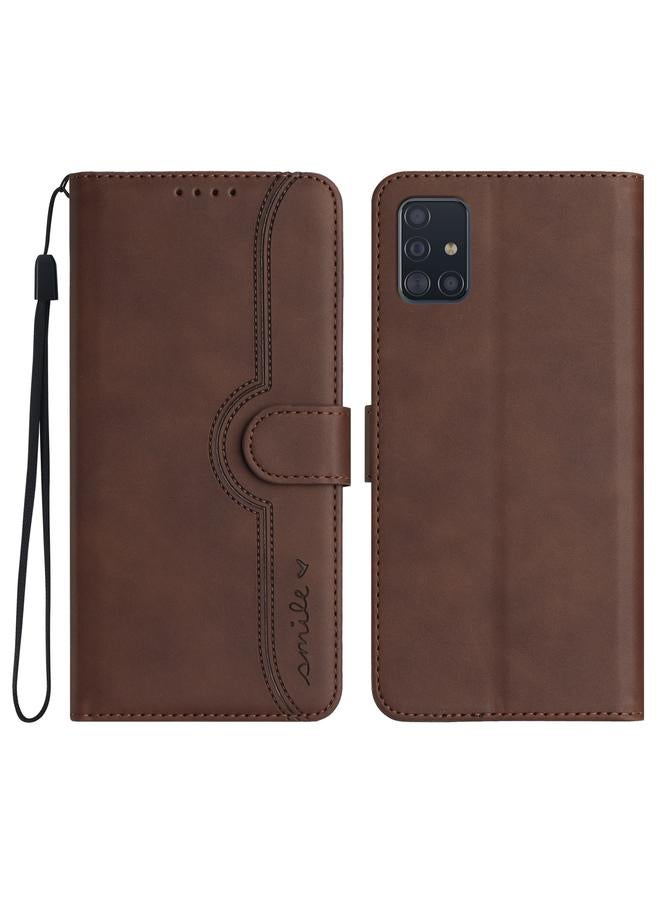 Green Tiger For Samsung Galaxy A51 4G Heart Pattern Skin Feel Leather Phone Case(Brown) - Image 1