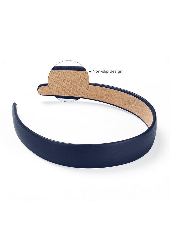 WantGor 1 Inch PU Leather Headband, Wide Padded Hairband Fashion Hair Bands Cute Womens Headbands Holiday DIY Hair Accessories (Navy Blue) - Image 4