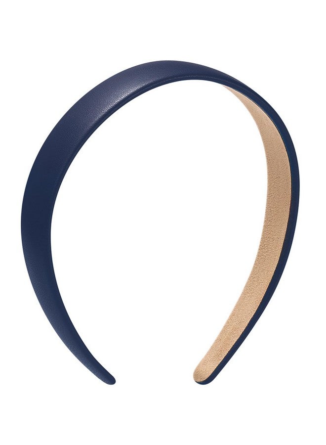 WantGor 1 Inch PU Leather Headband, Wide Padded Hairband Fashion Hair Bands Cute Womens Headbands Holiday DIY Hair Accessories (Navy Blue) - Image 2