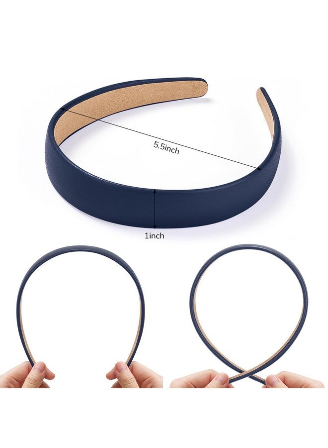 WantGor 1 Inch PU Leather Headband, Wide Padded Hairband Fashion Hair Bands Cute Womens Headbands Holiday DIY Hair Accessories (Navy Blue) - Image 3