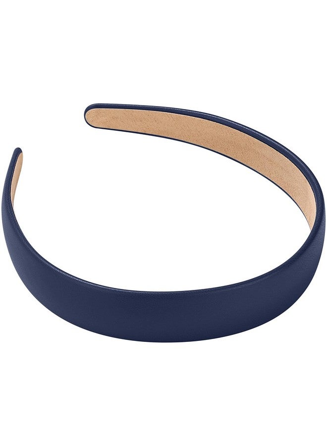 WantGor 1 Inch PU Leather Headband, Wide Padded Hairband Fashion Hair Bands Cute Womens Headbands Holiday DIY Hair Accessories (Navy Blue) - Image 1
