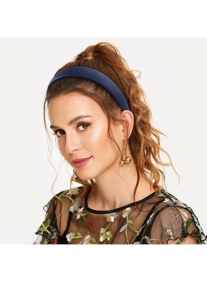 WantGor 1 Inch PU Leather Headband, Wide Padded Hairband Fashion Hair Bands Cute Womens Headbands Holiday DIY Hair Accessories (Navy Blue) - Image 5