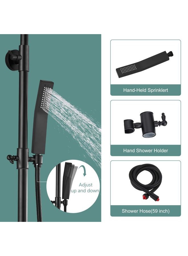 Heyalan Matte Black Exposed Shower System Dual Function Bathroom Shower Faucet 8 Inch Square Swivel Rainfall Shower Head with Handheld Adjustable Complete Set Wall Mount - Image 3
