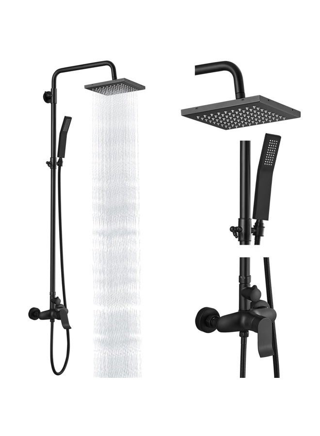 Heyalan Matte Black Exposed Shower System Dual Function Bathroom Shower Faucet 8 Inch Square Swivel Rainfall Shower Head with Handheld Adjustable Complete Set Wall Mount - Image 1