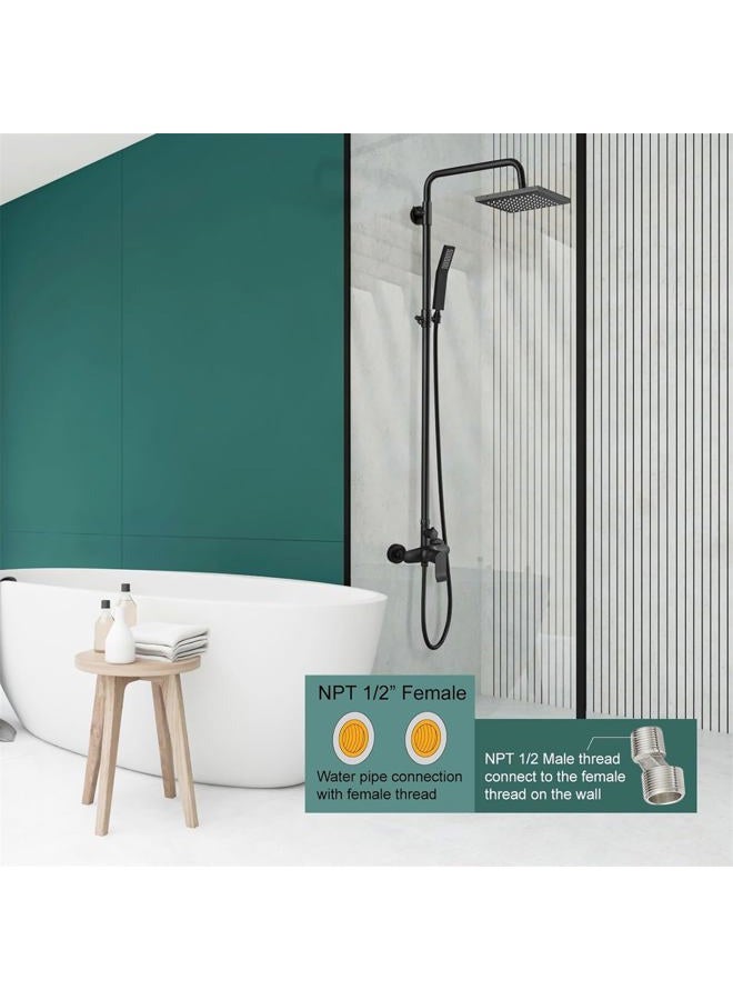 Heyalan Matte Black Exposed Shower System Dual Function Bathroom Shower Faucet 8 Inch Square Swivel Rainfall Shower Head with Handheld Adjustable Complete Set Wall Mount - Image 5