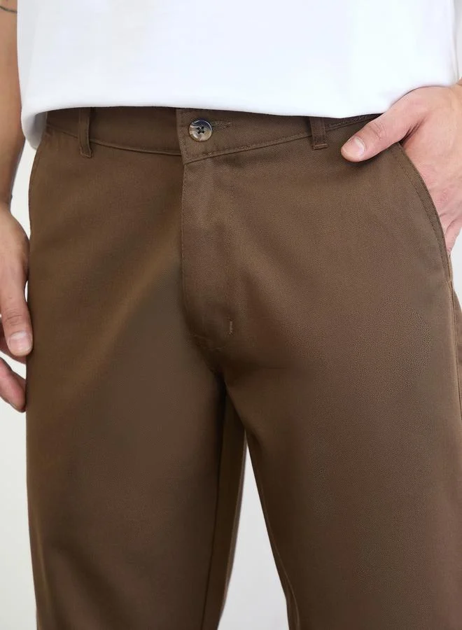 Styli Brown Men Regular Fit Solid Cotton Pants for Men | Best Price UAE