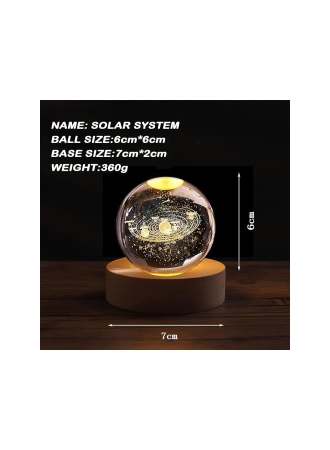 3D Crystal Ball Nightlight Decolamp, 80mm (3.15in) Solar System Model Decor with LED lamp Base, Cool Desk Decor Best Birthday Gifts for Kids Girls Boys Dad Friends Teachers (Solar System) - Image 2