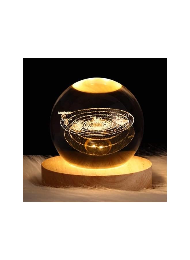 3D Crystal Ball Nightlight Decolamp, 80mm (3.15in) Solar System Model Decor with LED lamp Base, Cool Desk Decor Best Birthday Gifts for Kids Girls Boys Dad Friends Teachers (Solar System) - Image 1