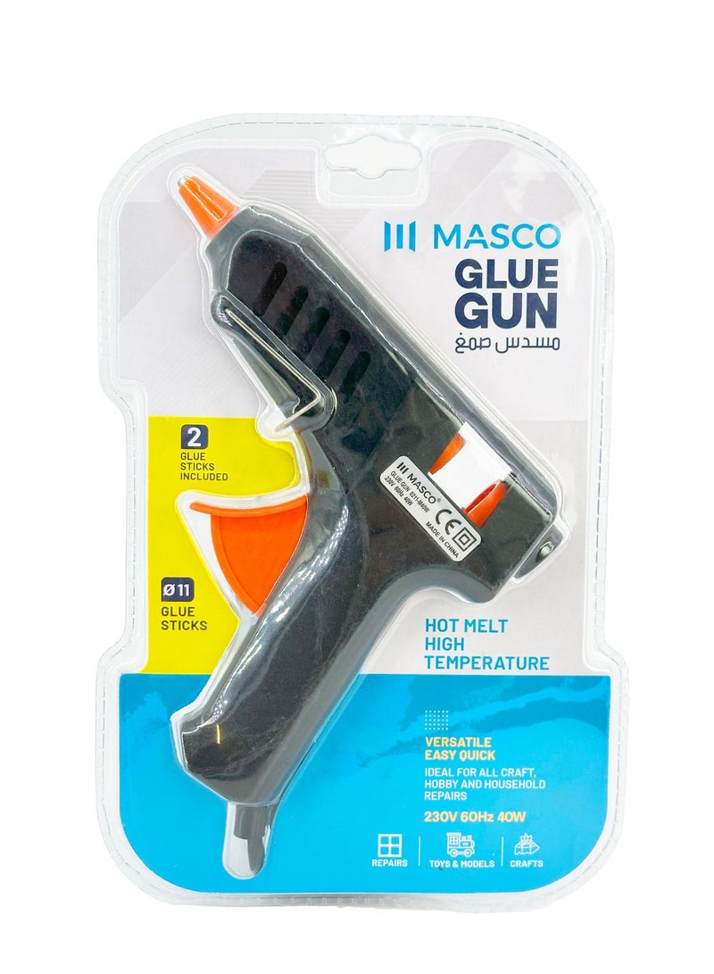 MASCO Glue Gun 40W, Electric Hot Melt Adhesive Tool with 2 Glue Sticks - Image 1