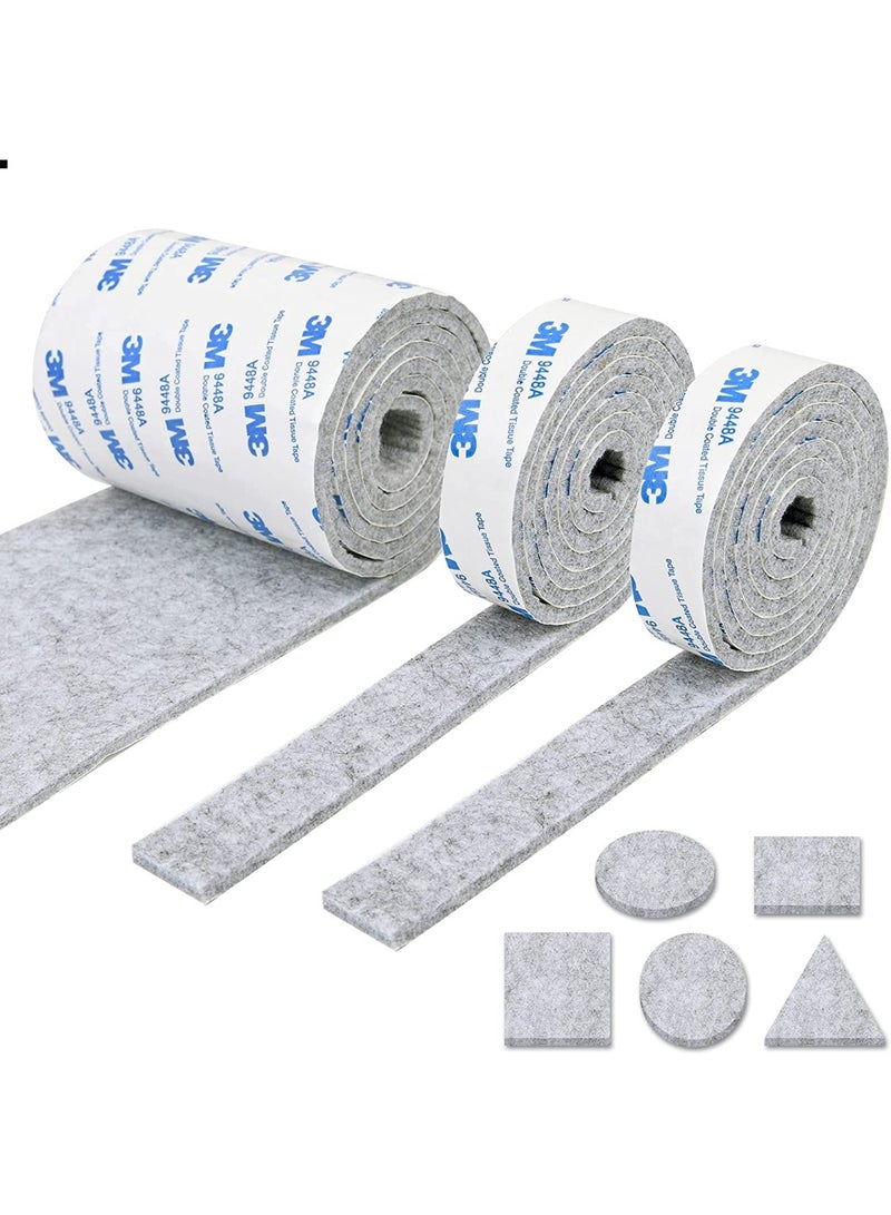 Peachjoy Furniture Felt Pad Strip Roll - Self Adhesive Floor Protector Including 100cm x 10cm Set and 100cm x 2cm Sets - Heavy Duty Tape for Chair Table (Light Gray) - Image 1