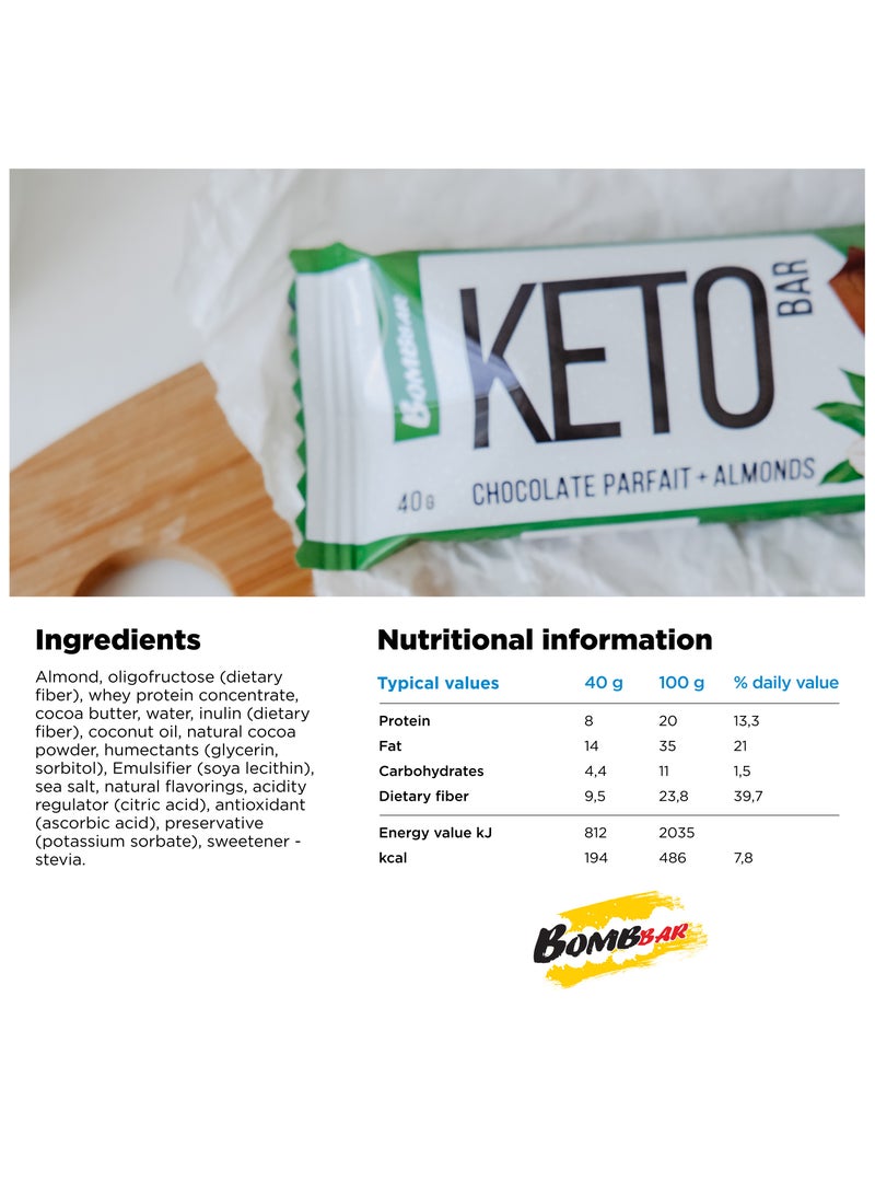 BOMBBAR Protein Keto Bar with Chocolate Parfait and Almonds 12x40g  - Image 4