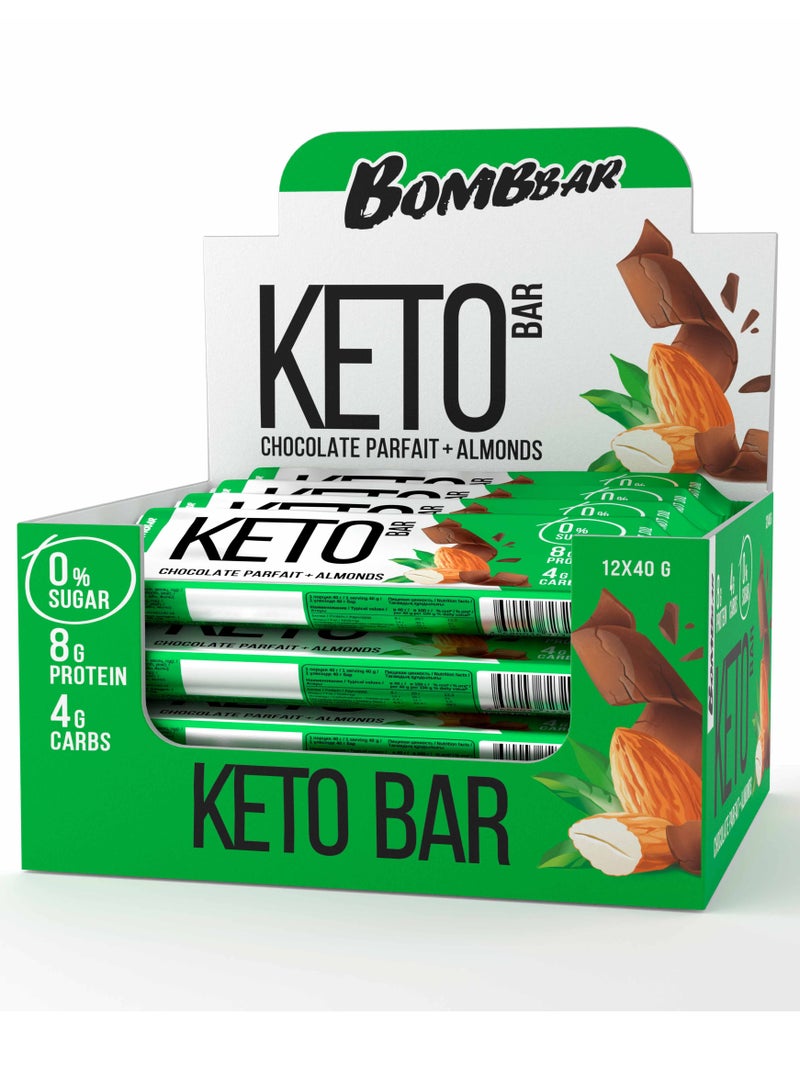 BOMBBAR Protein Keto Bar with Chocolate Parfait and Almonds 12x40g  - Image 1