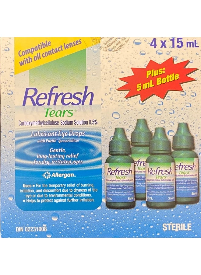 REFRESH - Tears Lubricant Eye Drops 4X15 Ml, 1X5 Ml - Image 1