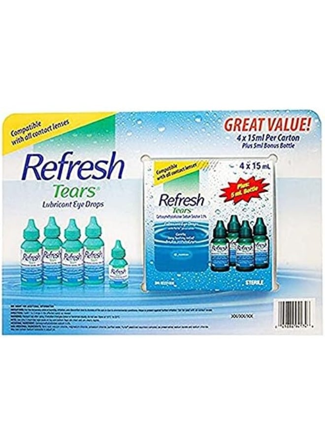 REFRESH - Tears Lubricant Eye Drops 4X15 Ml, 1X5 Ml - Image 1