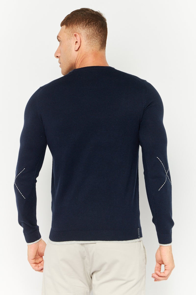 Sorbino Men Crew Neck Textured Long Sleeves Sweatshirt, Navy  - Image 4