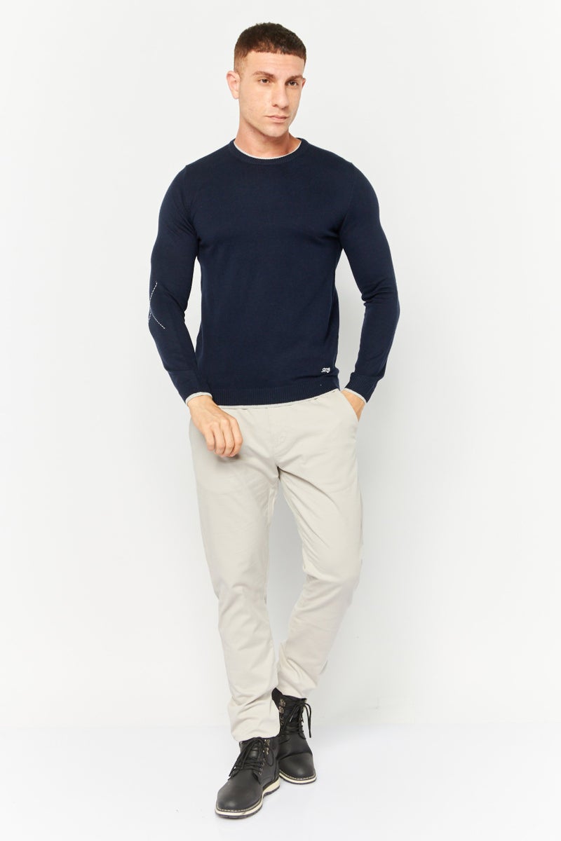 Sorbino Men Crew Neck Textured Long Sleeves Sweatshirt, Navy  - Image 2