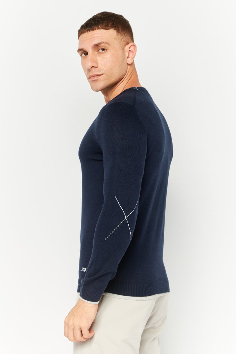 Sorbino Men Crew Neck Textured Long Sleeves Sweatshirt, Navy  - Image 3