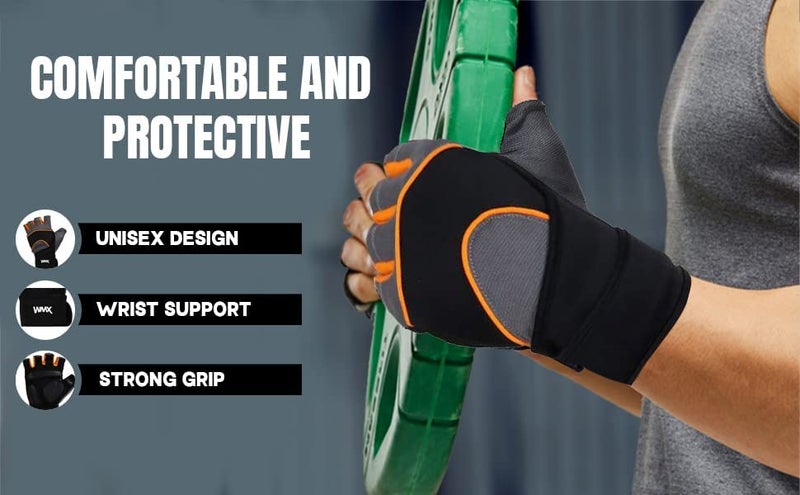 NEVER LOSE Unisex Leather Gym Gloves for Professional Weightlifting, Fitness Training and Workout | with Half-Finger Length, Wrist Wrap for Protection (L, Loto) - Image 3