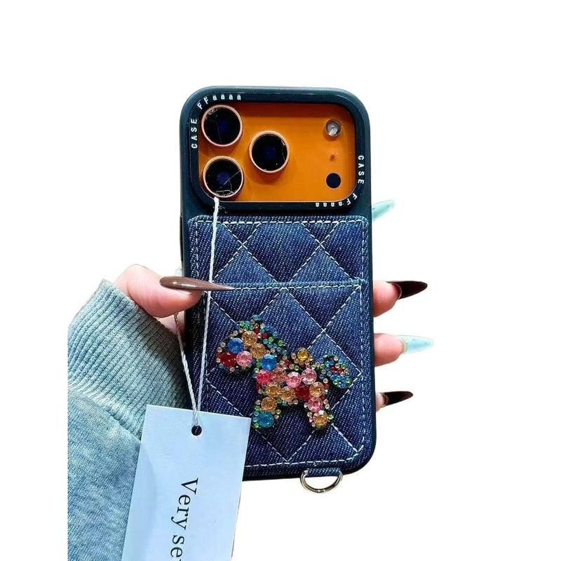 Silicone Protective Case for iPhone 17 / 17 Air / 17 Pro / 17 Pro Max with Card Holder and Drop Protection plus Shockproof plus Pony Pattern in Blue - Layan Lure - Image 1