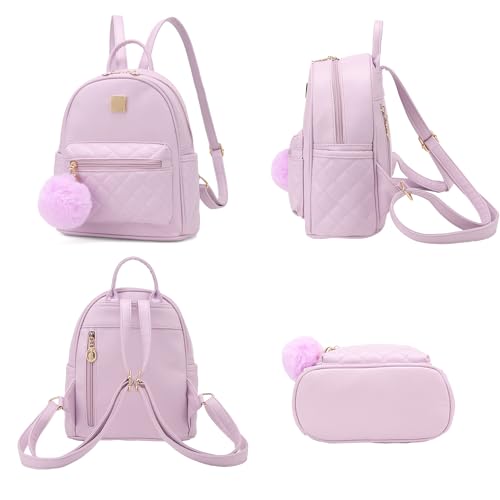 Barsine Girls Fashion Mini Backpack Purse Small Cute Plaid Leather Women Backpacks Little Bag (Purple) - Image 3