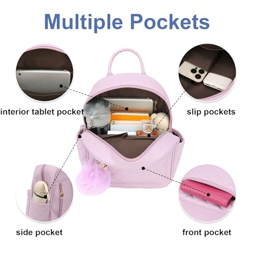 Barsine Girls Fashion Mini Backpack Purse Small Cute Plaid Leather Women Backpacks Little Bag (Purple) - Image 5