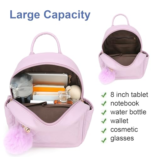 Barsine Girls Fashion Mini Backpack Purse Small Cute Plaid Leather Women Backpacks Little Bag (Purple) - Image 4
