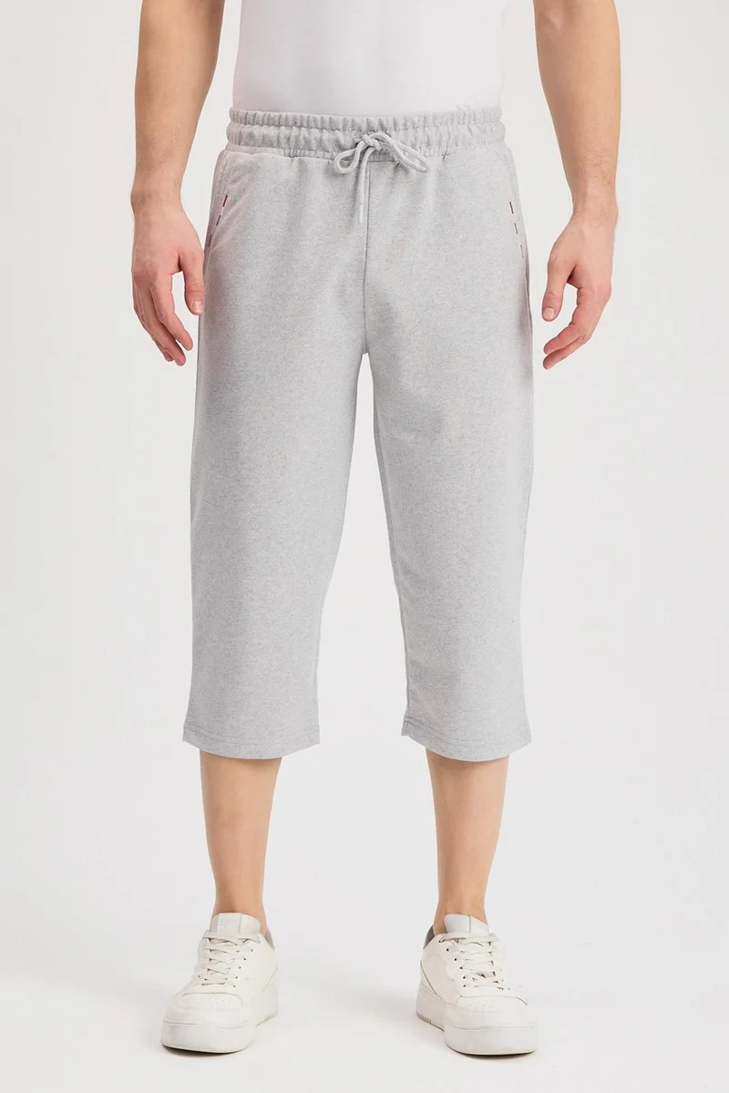 mmetalic Men's Side Pockets Gray Bermuda Below Knee Capri Long Shorts with Adjustable Elastic Waist